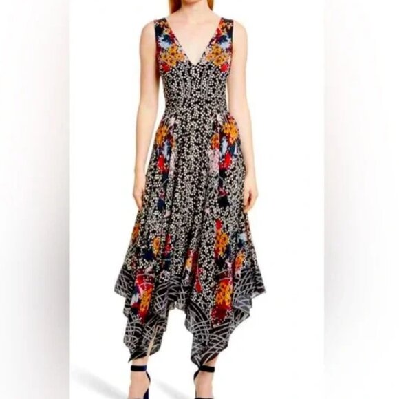 SALONI Silk Zuri Black and Multicolor Floral Dress, Size 10 - Picture 1 of 11